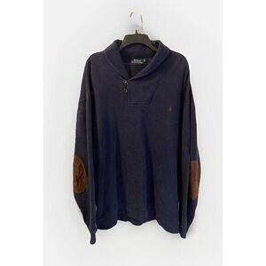 Polo Ralph Lauren Sweater 2XLT Navy Blue Suede Elbow Heavyweight Big &‎ Tall